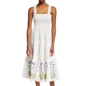 Tory Burch Women's Embroidered Smocked Midi Dress M